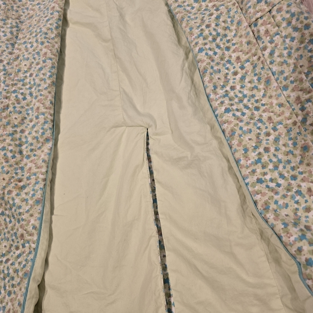 VINTAGE Express Floral Trench Lime Green/Blue Notched Collar 3/4 Sleeve Pockets. - Picture 9 of 16